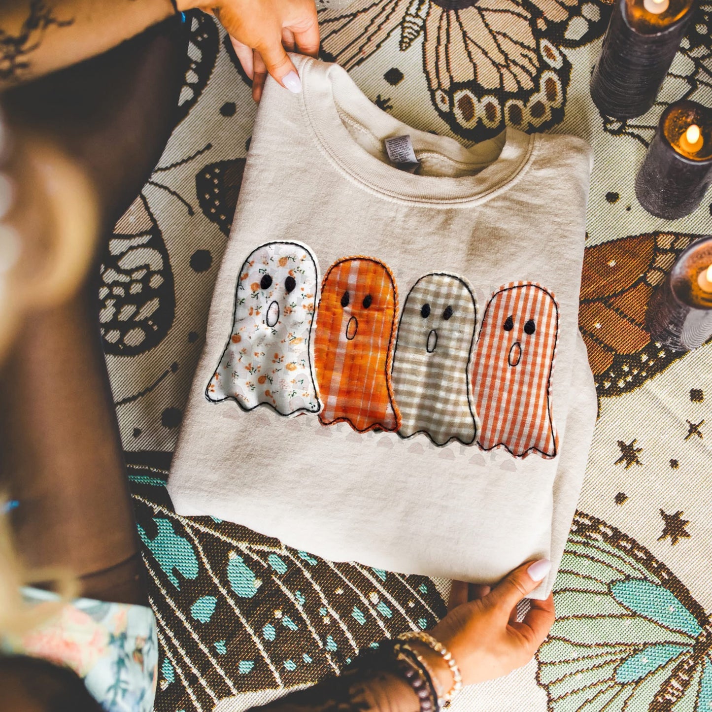 Faux embroidered ghosts